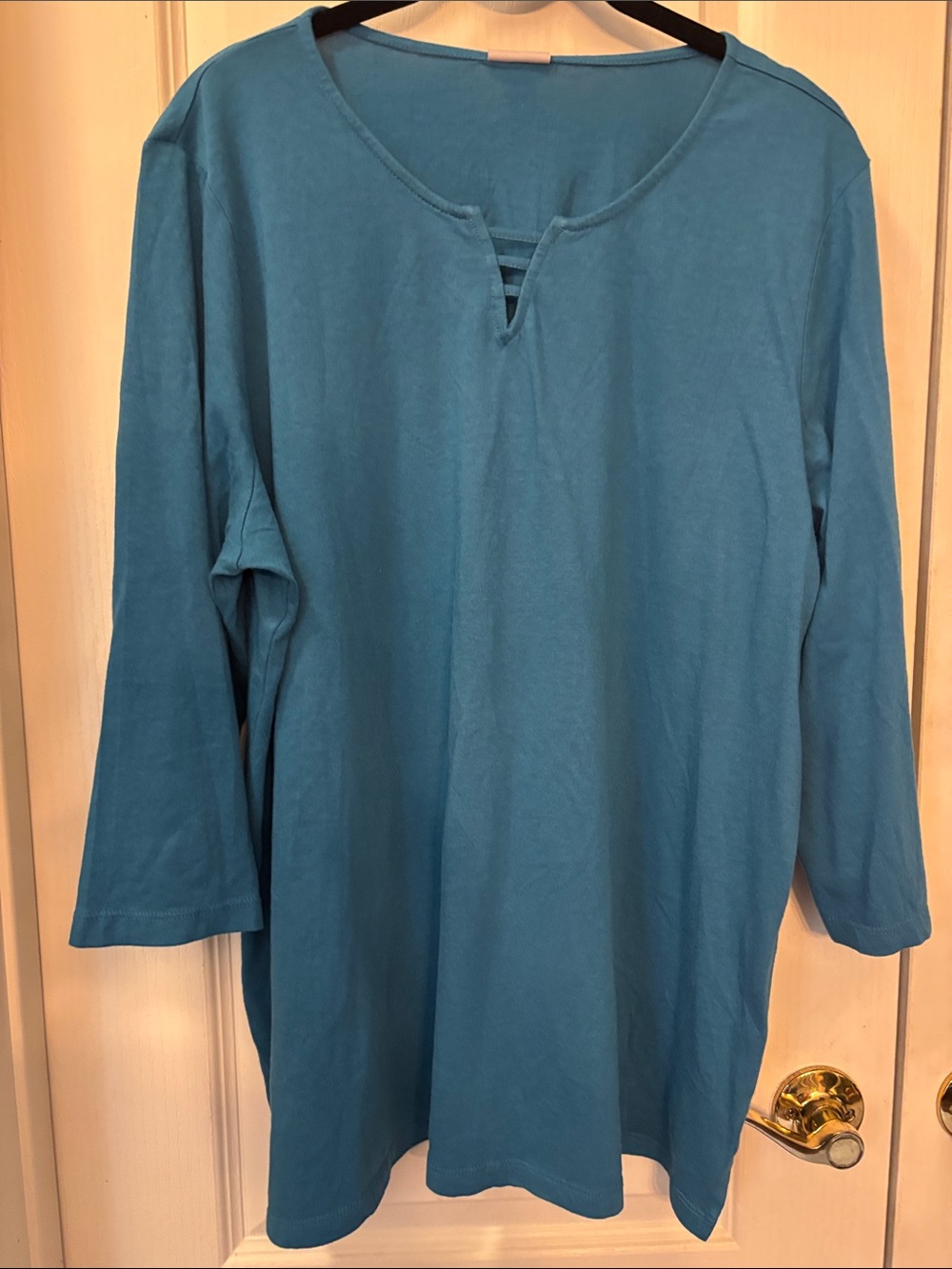 Chico's 3/4 Sleeve Tunic with Ladder Keyhole - Pottery Blue